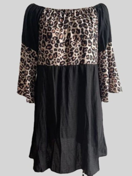 Leopard Panel Off Shoulder Dress