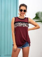 Wholesale Leopard Panel Sleeveless Knot Tank Top