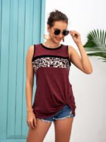 Wholesale Leopard Panel Sleeveless Knot Tank Top