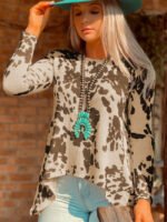 Leopard Print Crew Neck Irregular Top