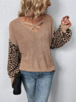 Leopard Print Cross Cutout Sweater