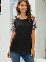 Leopard Print Cutout Short Sleeve T-Shirt