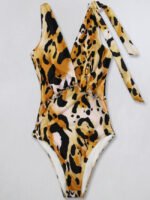 Leopard Print Deep V One Piece Swimsuit