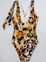 Leopard Print Deep V One Piece Swimsuit