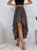 Leopard Print Elastic Waist Irregular Skirt