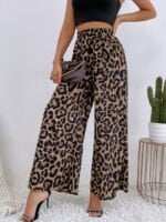 Leopard Print Elastic Waist Wide Leg Pants