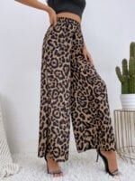 Leopard Print Elastic Waist Wide Leg Pants