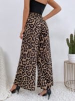 Leopard Print Elastic Waist Wide Leg Pants