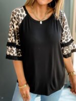 Wholesale Leopard Print Half Sleeve Crew Neck T-Shirt