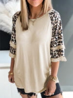 Wholesale Leopard Print Half Sleeve Crew Neck T-Shirt