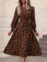 Leopard Print Long Sleeve Lace-Up Dress