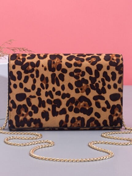 Leopard Print Matte Envelope Chain Bag