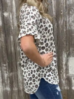 Wholesale Leopard Print Ruffle Sleeves Casual T-Shirt