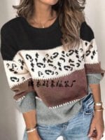 Leopard Print Stitching Pullover Sweater