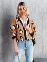 Leopard Print V Neck Button Cardigan