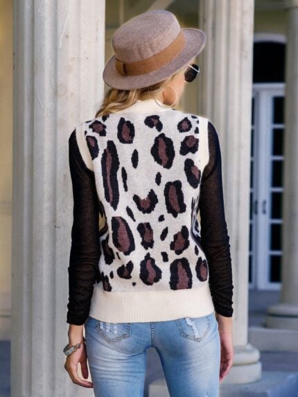 Leopard Print V-Neck Vest Sweater