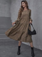 Leopard Ruffle Sleeve Layered Hem Dress