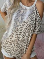 Leopard Snake Print Panel T-Shirt-Wholesale