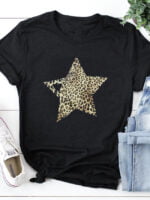 Wholesale Leopard Star Print Short Sleeve T-Shirt