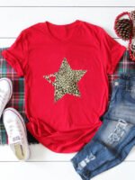 Wholesale Leopard Star Print Short Sleeve T-Shirt