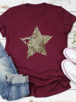 Wholesale Leopard Star Print Short Sleeve T-Shirt