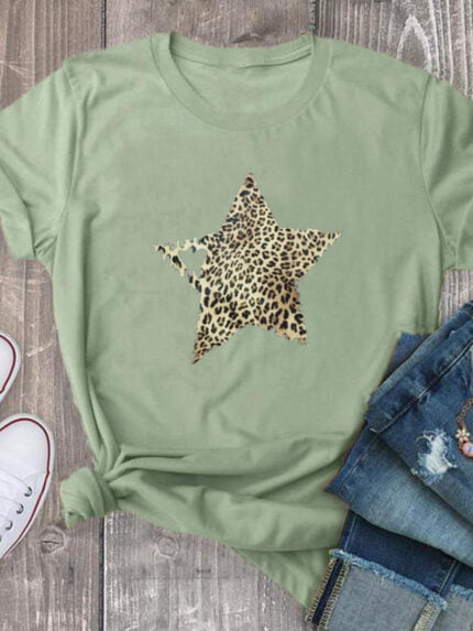 Wholesale Leopard Star Print Short Sleeve T-Shirt