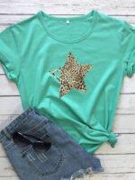 Wholesale Leopard Star Print Short Sleeve T-Shirt