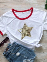 Wholesale Leopard Star Print Short Sleeve T-Shirt