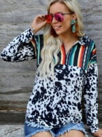 Leopard Stripe Panel Lapel Top