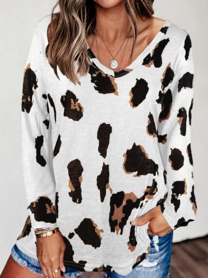 Wholesale Leopard V-Neck Long Sleeve Top