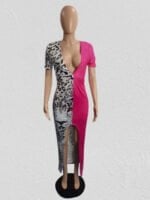 Wholesale Leopard V-Neck Panel Slit Dress