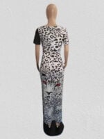 Wholesale Leopard V-Neck Panel Slit Dress