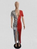 Wholesale Leopard V-Neck Panel Slit Dress