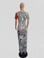 Wholesale Leopard V-Neck Panel Slit Dress