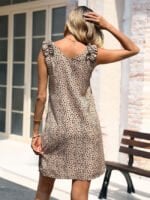 Leopard V-Neck Pleated Sleeveless Dress