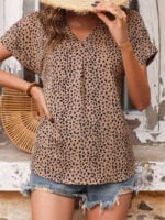 Leopard V-Neck Short Sleeve Shirt