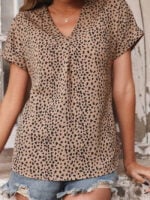 Leopard V-Neck Short Sleeve Shirt