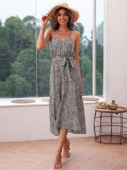 Wholesale Leopard V-Neck Tie Slip Dress