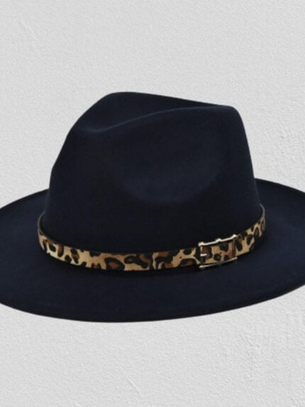 Leopard Wool Vintage Big Brim Hat