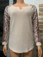 Leopard panel V-neck long-sleeve top