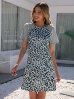 Wholesale Leopard-paneled short-sleeve dress