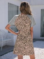 Wholesale Leopard-paneled short-sleeve dress