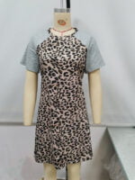 Wholesale Leopard-paneled short-sleeve dress