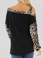 Leopard patch diagonal collar top