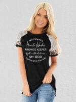 Leopard patch striped T-shirt