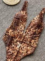 Wholesale Leopard print Deep V One Piece Swimsuit