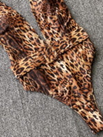 Wholesale Leopard print Deep V One Piece Swimsuit