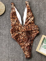 Wholesale Leopard print Deep V One Piece Swimsuit