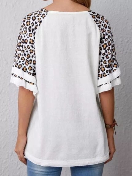 Wholesale Leopard-print crew-neck paneled T-shirt