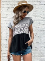 Leopard-print crewneck short-sleeve T-shirt